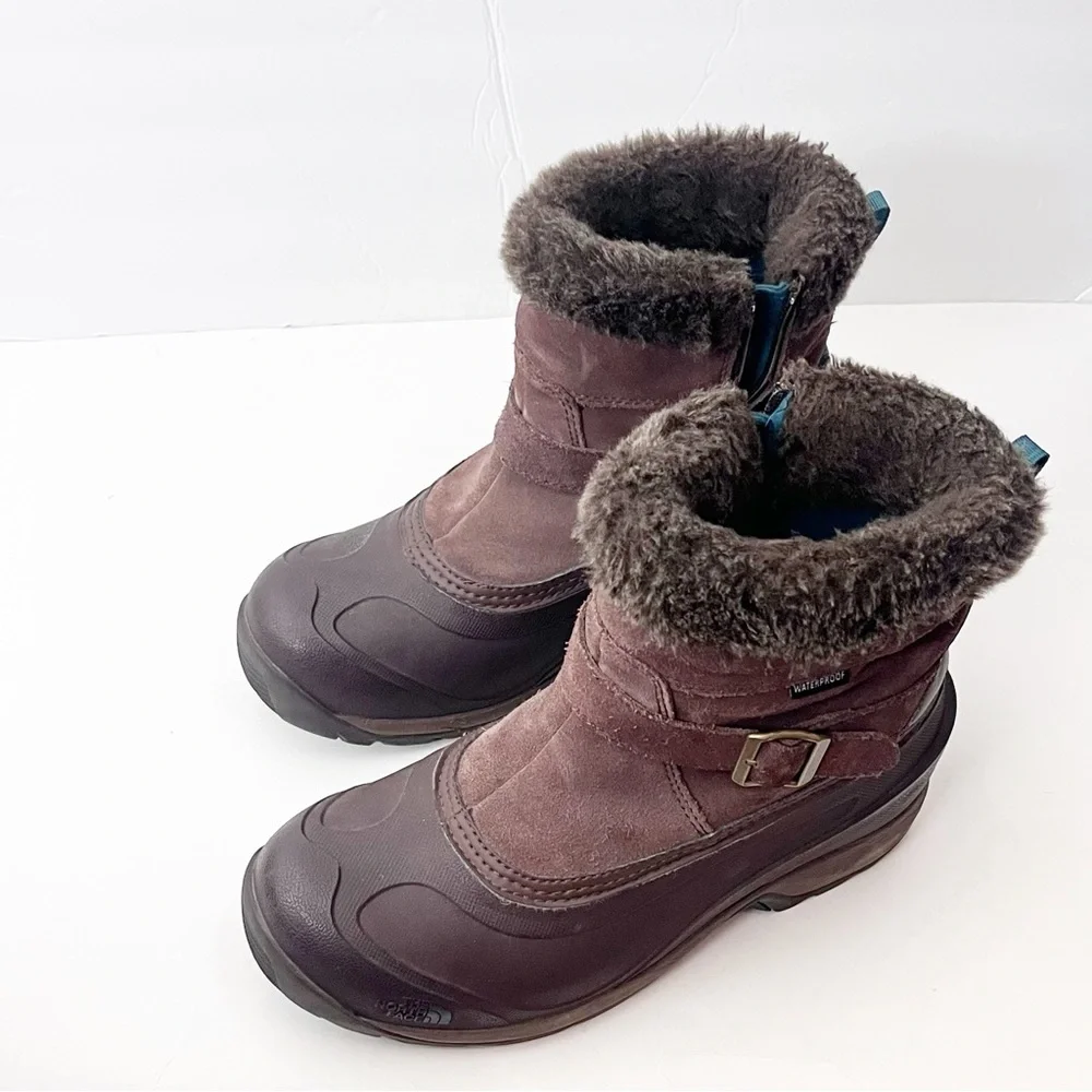 THE NORTH FACE Brown Chilkat lll Heat Seeker Mid Calf Fur Trim Boots 8.5 Winter
